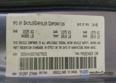 2007 Dodge Charger from USA, damaged, VIN 2B3KA43R27H677615